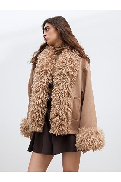 LC Waikiki Lcw Vision Shawl Collar Women's Suede Look Coat