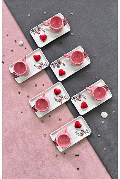 Erbaşlar Light Pink Collection 6’lı 12 Parça Kahve Fincan & Sunum Tabağı Seti