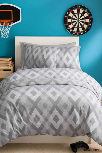 Mira Home Zigzag Pattern Gray Cotton Twin Duvet Cover Set