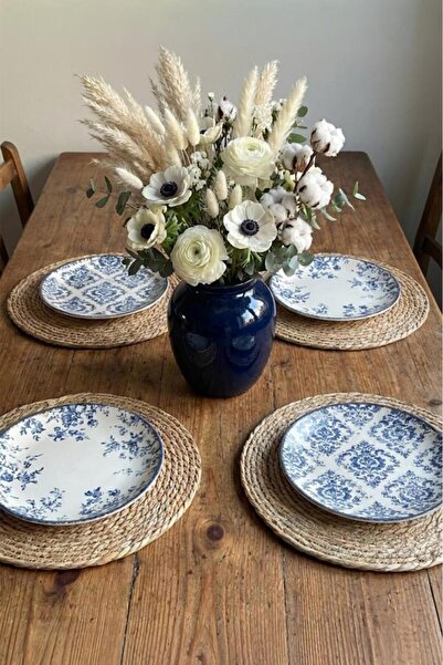 Atbyhome طقم طاولة طعام أمريكية من الخيزران الطبيعي مكون من 4 قطع - 30 سم