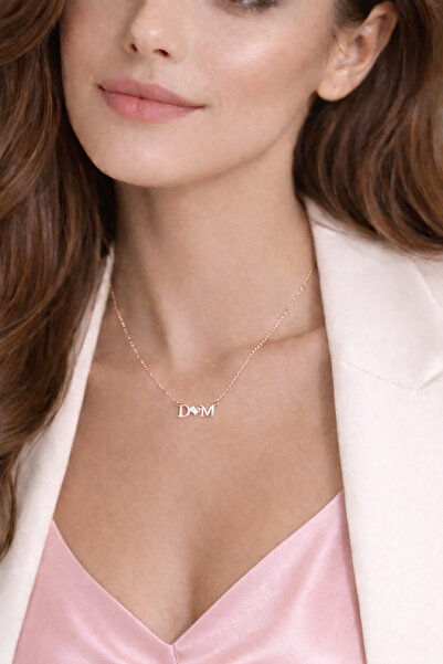 Soleildor İki Harf Bir Kalp Gümüş Kolye