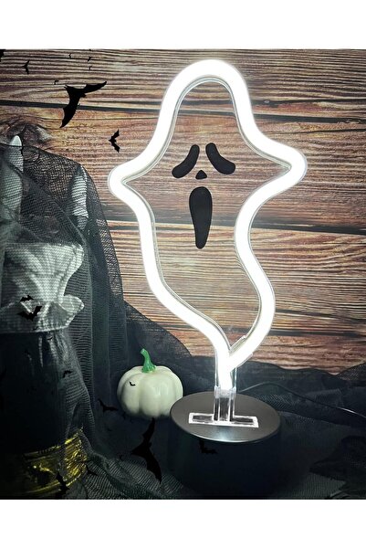 Slasa White Ghost Neon Sign 29x14 cm – USB/Battery LED Night Light for Hallow...