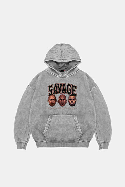 Bak Moda Savage Boys Printed Oversized Unisex Washable White Hoodie