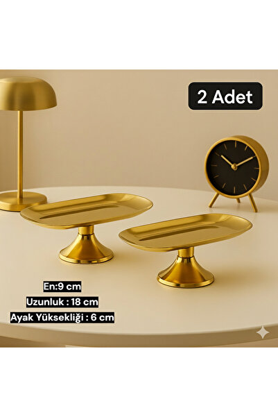 AslıHediyelik 2'li 9x18 cm Gold Ayaklı Kayik Sunumluk Çerezlik Kahvaltı Tabağ...