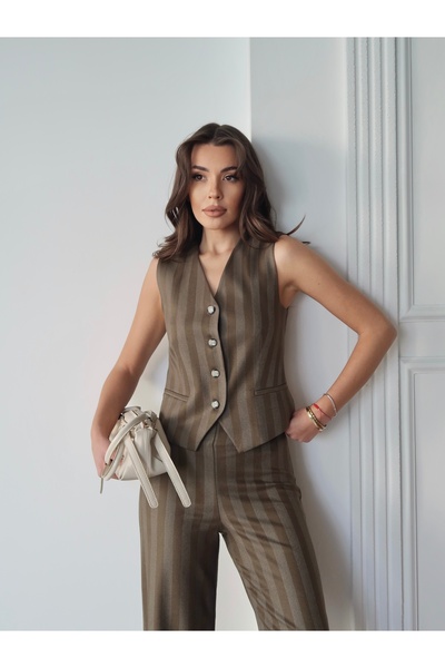 MAXXANA Striped Buttoned Vest and Pants Set