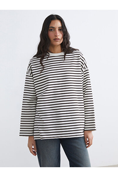 LC Waikiki Rmz Gi̇yi̇m Farkiyla Striped Loose Fit Women's Sweatshirt Tunic