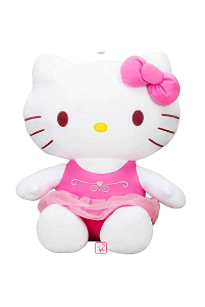 Hello Kitty Pembe Elbiseli Kurdeleli Pelüş Lisanslı 50 Cm