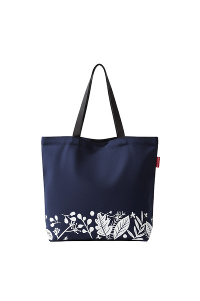 Baghashtag حقيبة قماش باللون الأزرق الداكن مطبوعة بالنباتات البيضاء