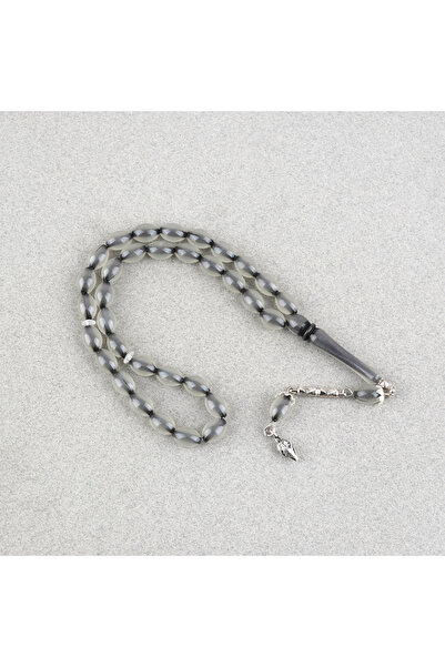 LapisDo سبحة من حجر الكيديجوزي الألبكة المزخرف بشرابة بيضاء مقاس 7×11 ملم - أسود