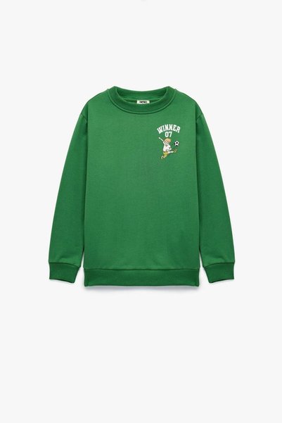 Koton Erkek Çocuk Pamuklu Uzun Kollu Bisiklet Yaka Baskılı Şardonlu Sweatshirt