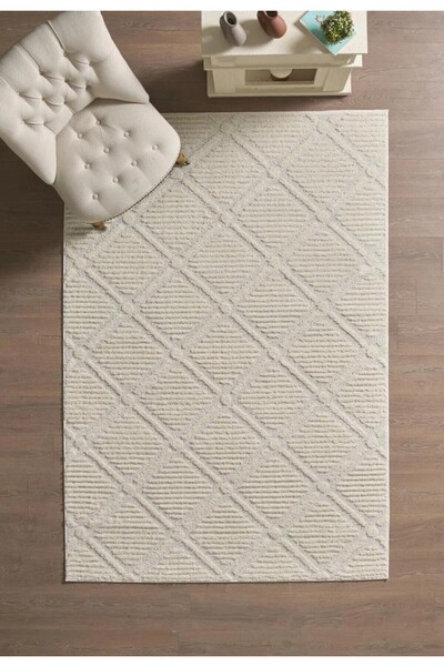 GUAJ HALI İskandinav Model Bukleli Dokuma Krem Halı Yolluk, Jüt Taban Modern ...