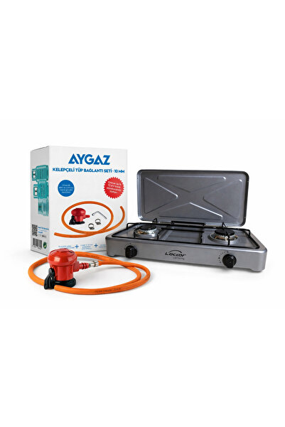 Loccor Kapaklı 2 Gözlü Tüplü Set Üstü Ocak Ve Aygaz Bağlantı Seti LPG Tüplü K...