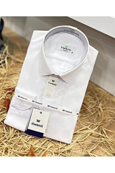 tiwenti Erkek Slım Fıt Saten Beyaz Gömlek