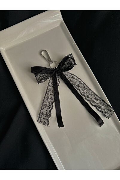 Handmade Siyah dantel detaylı el yapımı çanta charmı çanta süsü