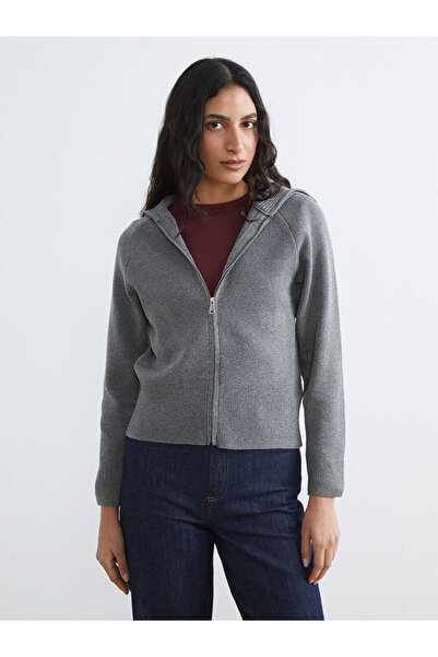 LC Waikiki Gray Polo Neck Women's Knitwear Cardigan