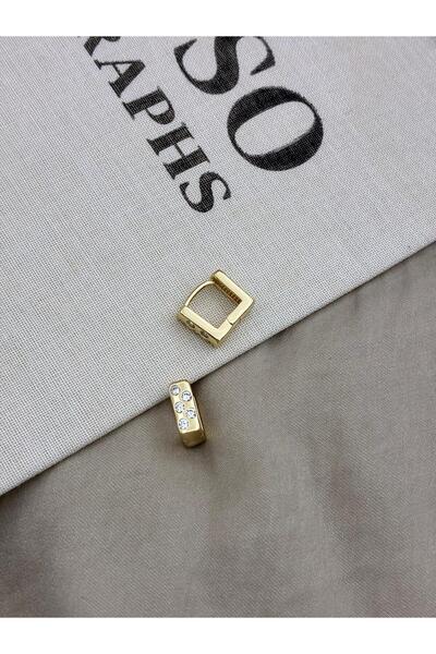 Hedef Bijuteri Gold Color Square Ring Model Five Zircon Stone Earrings Cm55