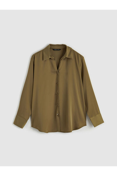 LC Waikiki Cămașă de damă verde, din satin, cu croială lejeră