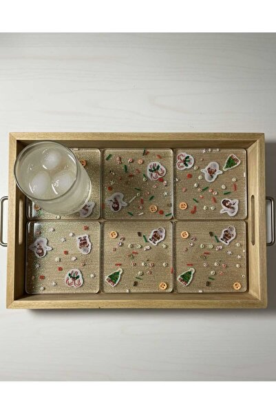 Lumine Glow Atelier Epoksi Çay Tabağı Altlığı 6’lı Set –Desenli Simli