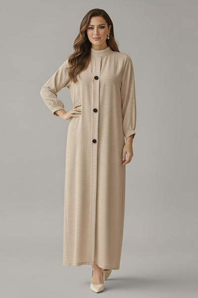Muchmy Ribbed Pattern Round Neck Breatable Modest Long Sleeve Elegant Pull Ov...