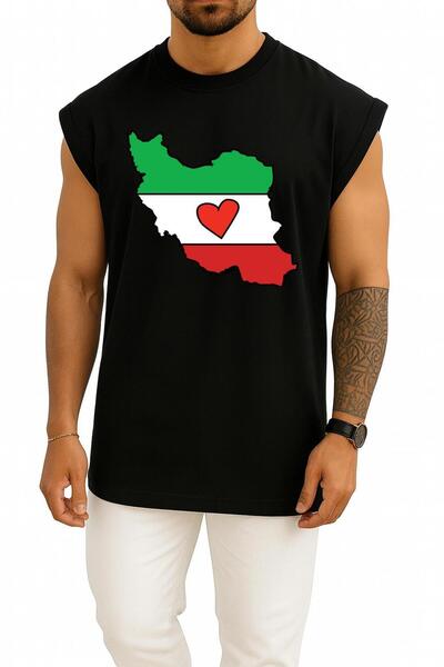 Bahriyeli Collection Oversized Iran Hearted Map Chest B Printed Undershirt