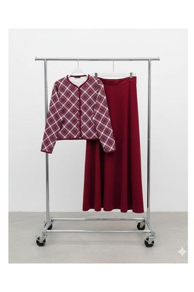 modasindoma Set etnic de damă cu detalii pătrate, din două piese