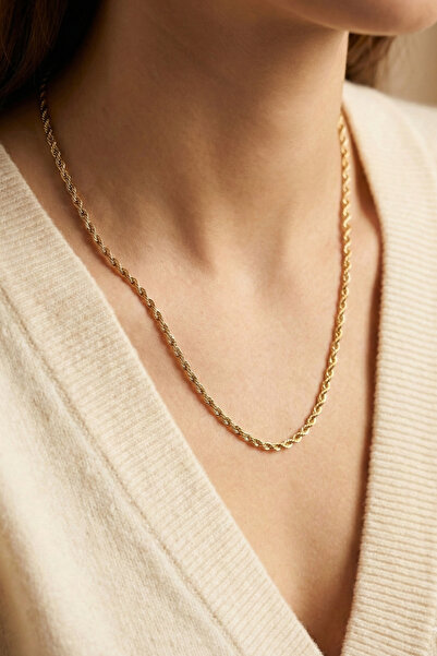 Rua Jewelry Steel Twist Rope Necklace - Long 60 cm 3 mm Gold Color |   Non-Ta...