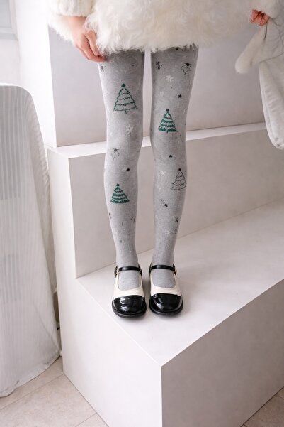 gigigiyim جوارب طويلة حرارية للفتيات بتفاصيل شجرة الصنوبر