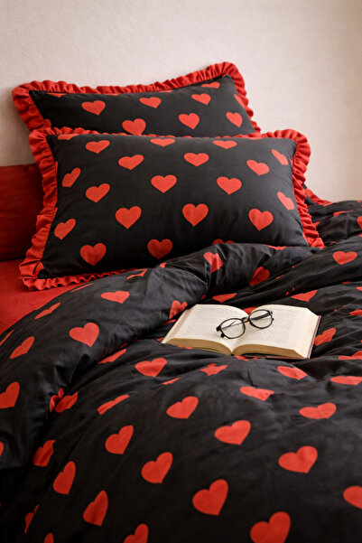 GÖRMEZ TEKSTİL Set of 2 Ruffled Pillowcases Black 50X70 cm – Stylish and Durable