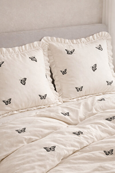 GÖRMEZ TEKSTİL طقم غطاء وسادة مكشكش مكون من قطعتين على شكل فراشة 50 × 70 سم -...