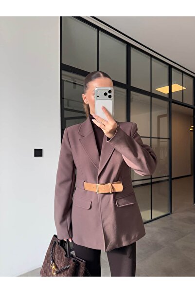 BB Bensu Buyruk Jachetă blazer cu curea maro
