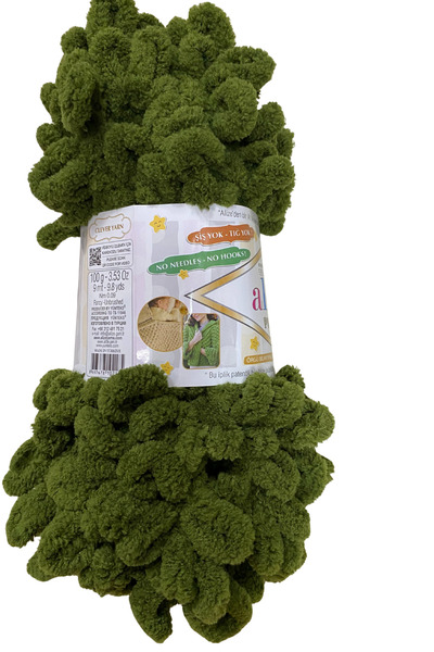 Alize Puffy Hand Knitting Yarn - 620 Green - 1 Piece - 100 Gr - Finger Knitti...