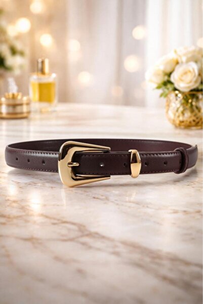 William Polo Williampolo Full Grain Leather Gold Buckle Brown Women's Belt