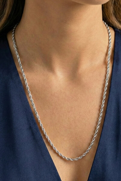 Rua Jewelry Steel Twist Rope Necklace - Extra Long 65 cm 3 mm Silver Color | ...
