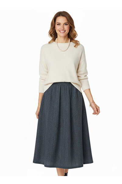 Oppland Women's Winter Piecewise Mother Skirt Art Patterned Fleece-Lined Elas...