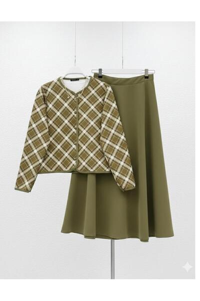 modasindoma Set etnic de damă cu detalii pătrate, din două piese