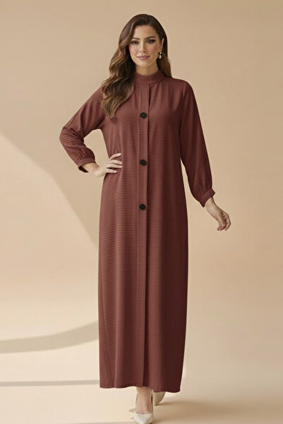 Muchmy Ribbed Pattern Round Neck Breatable Modest Long Sleeve Elegant Pull Ov...
