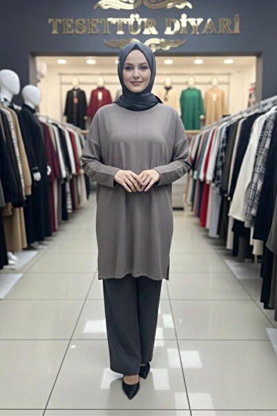 Tesettür Diyarı Plus Size Modal Fabric Tunic - Mink