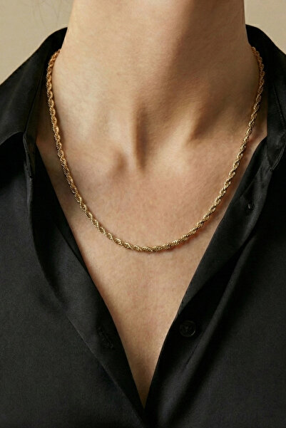 Rua Jewelry Steel Twist Rope Necklace - Standard Size 55 cm 3 mm Gold Color |...