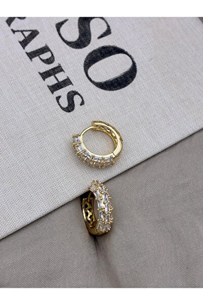 Hedef Bijuteri Gold Color Baguette Zircon Stone Detailed Earrings Cm59