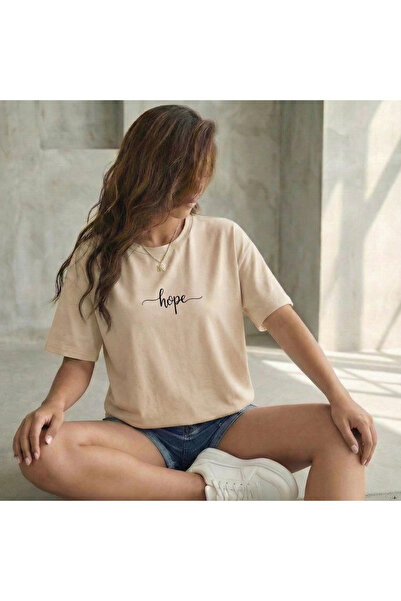 BUWOM تيشيرت نسائي برقبة دائرية من HOPE مطبوع