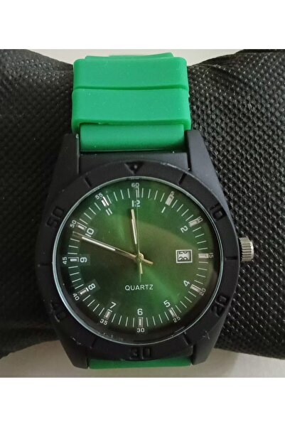 Gerçek Hediyelik Unisex Yeşil Silikon Kordonlu Kol Saati , Yeşil Kadran, Kutulu
