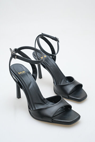 meyra'nın ayakkabıları Women's Black Leather Ankle Strap Heeled Shoes
