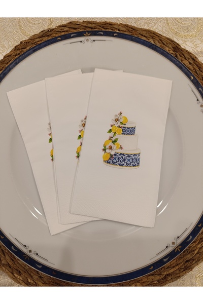 Bymarydesing Sunum Peçetesi | Limonlu Pasta Desenli | Doğum Günü ve Özel Günl...