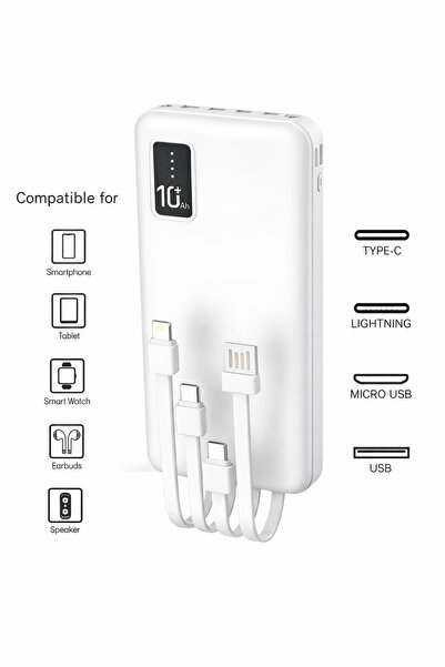 XINMENG 10.000 Mah Plus Dijital Göstergeli Dahili Çoklu Kablolu Powerbank,siy...