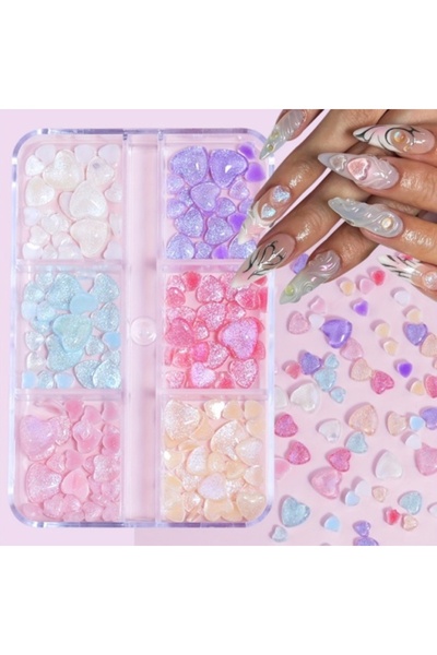 Pink Nails 3D Heart Glitter Set Sunlight