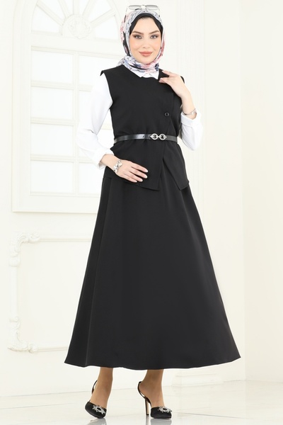 ModaMerve Kemeri Tokalı Etekli Takım 840MP806-MS Siyah