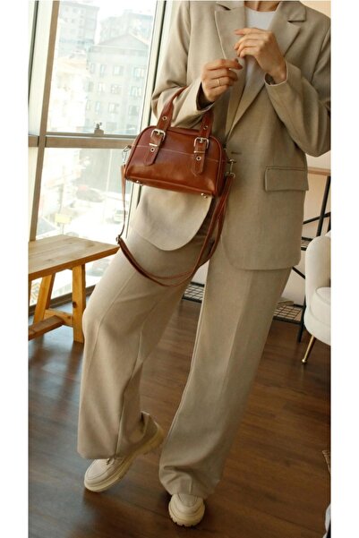 themoiss The Moiss Belt Detailed Bitter Brown Hand and Shoulder Bag