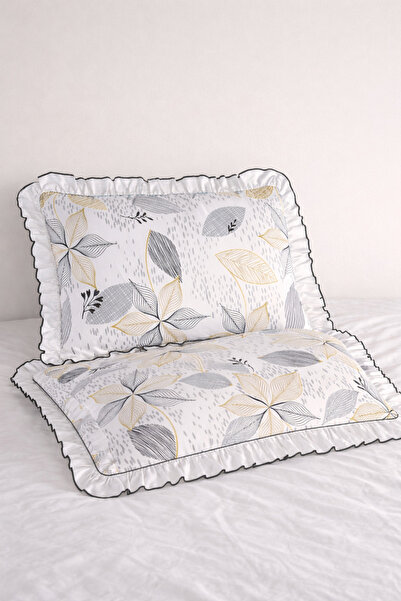 GÖRMEZ TEKSTİL Set of 2 Ruffled Pillowcases Soft Leaf 50X70 cm – Stylish and ...