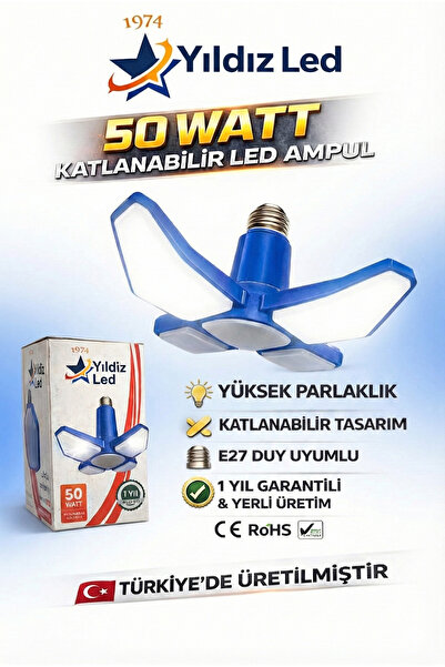 VOLEMİ 50 Watt Katlanabilir Pervane Led Ampul - Ultra Güçlü Beyaz Işık - E27 Duy