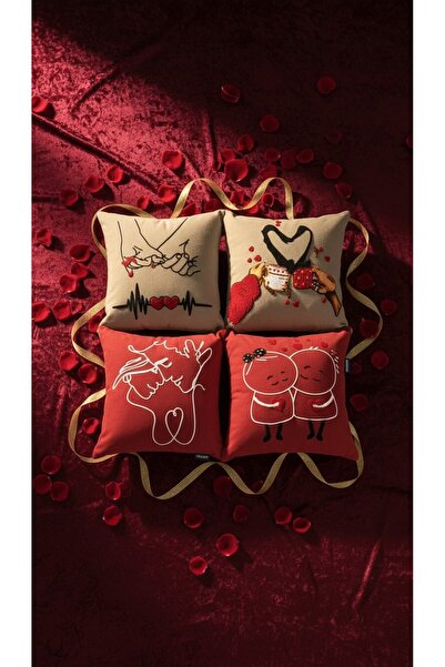 Go Veform Valentine's Day Special Punch Embroidered 4-Piece Throw Pillow Cove...